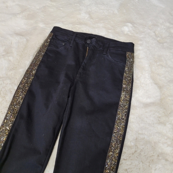 Mother high waisted looker ankle fray skinny jeans guilty flash gold metallic 26 - Picture 11 of 12